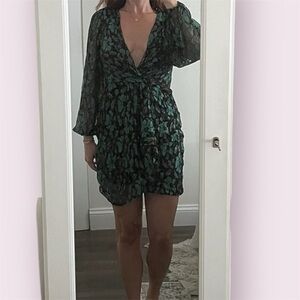 SBetro Beautiful Event Mini dress with black lace green flowers and gold detail